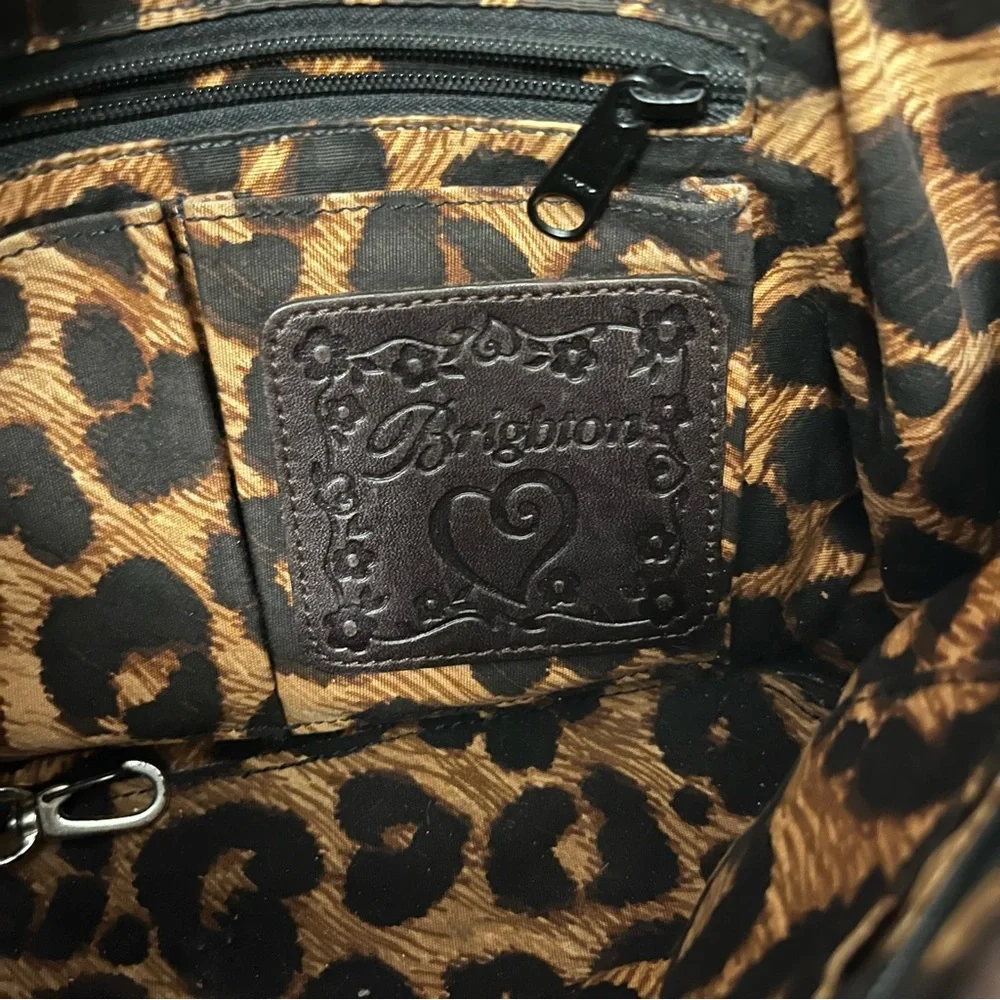 Brighton Basket Weave Brown Leather Braided Straps Croc Embossed Shoulder Bag
